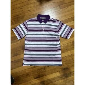 Daniel Cremieux Signature Collection Mens Sz M Polo Purple & White Striped Shirt